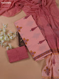 Peach Pink Mulmul Cotton Dress Materials With Butta Prints