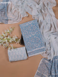 Light Blue and Off White Mulmul Cotton Dress Materials With Floral Prints