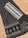 Black and Off White Cotton Dress Material With Buttas Prints & Lace Work Neck Pattern