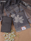 Pastel Brown Linen Cotton Dress Material With Floral Prints & Beats Work