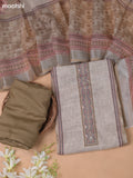 Beige and Brown Linen Cotton Dress Material With Digital Prints