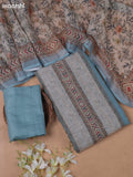 Beige and Light Blue Linen Cotton Dress Material With Digital Prints
