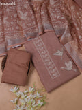 Beige and Pastel Brown Linen Cotton Dress Material With Prints & Beaded Work