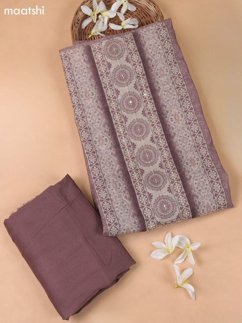 Beige and Dark Peach Linen Cotton Dress Material With Digital Prints