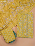 Musted Yellow Cotton Dress Material With Printed & Embroidery Work