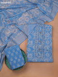 Pastel Blue Cotton Dress Material With Printed & Embroidery Work