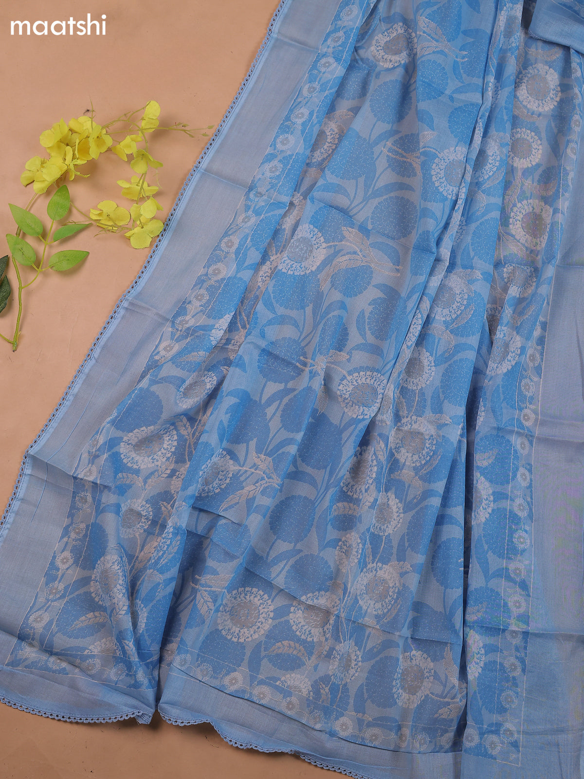 Pastel Blue Cotton Dress Material With Printed & Embroidery Work