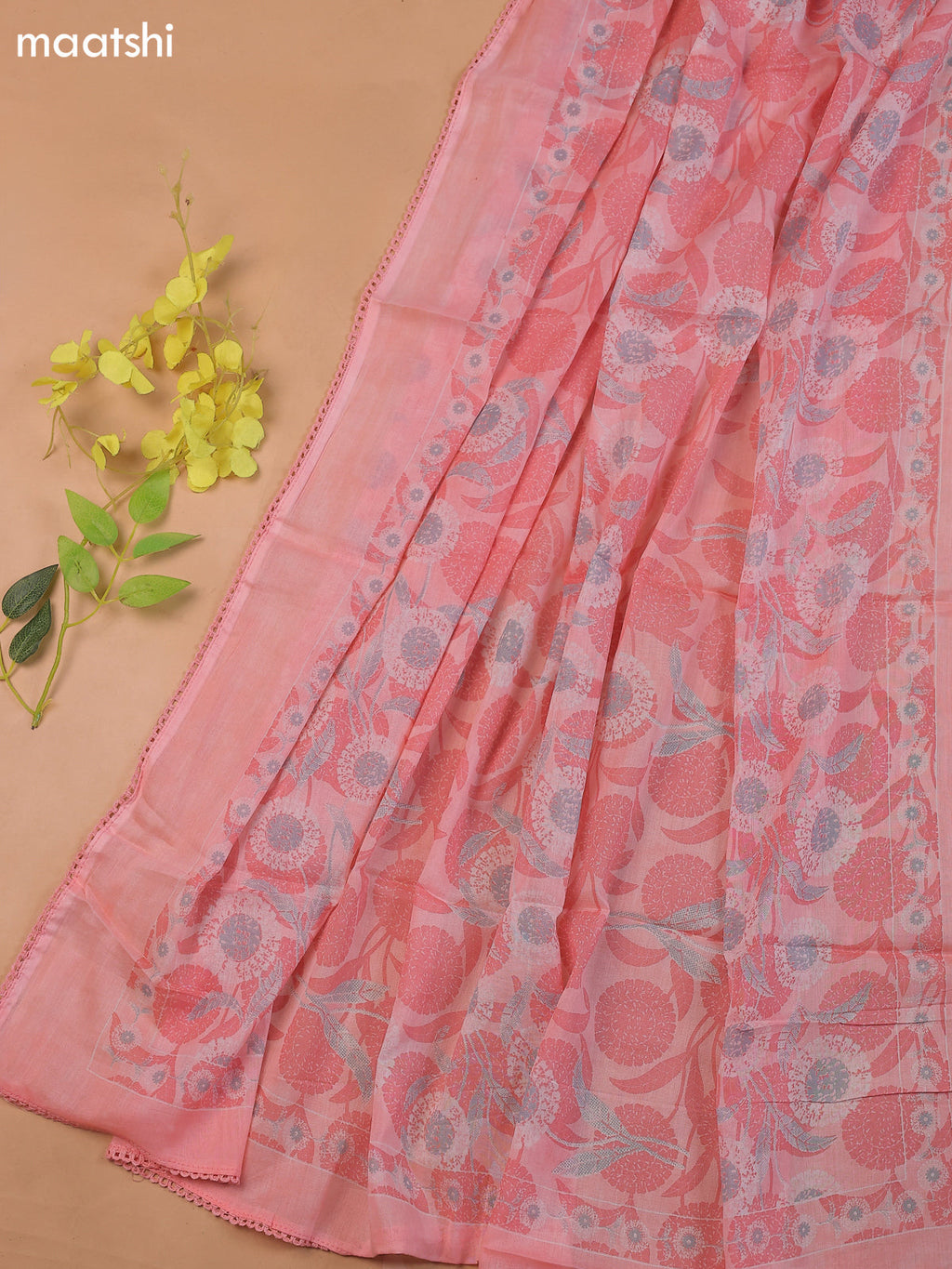 Candy Pink Cotton Dress Material With Printed & Embroidery Work