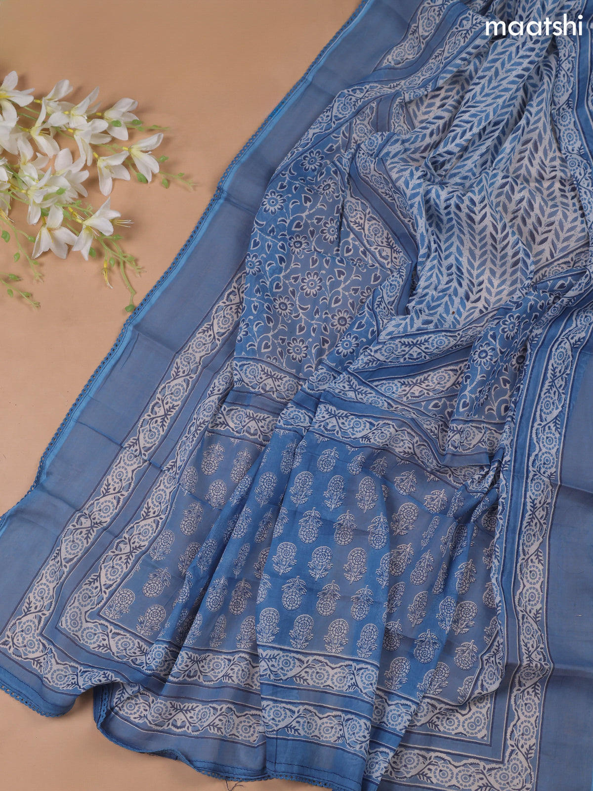 Blue Cotton Dress Material With Butta Prints