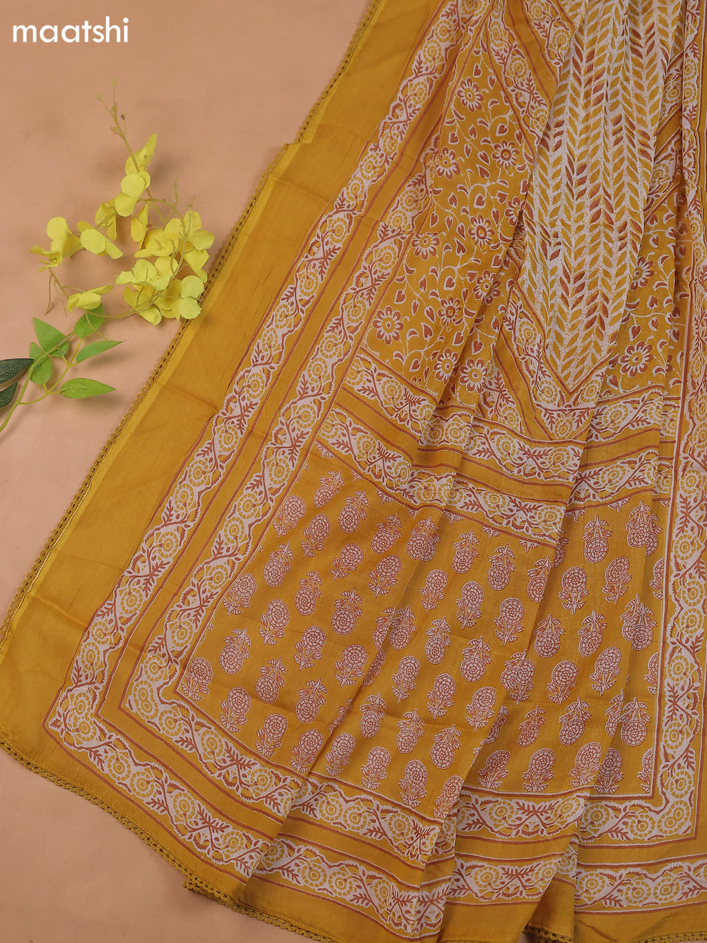 Yellow Cotton Dress Material With Butta Prints