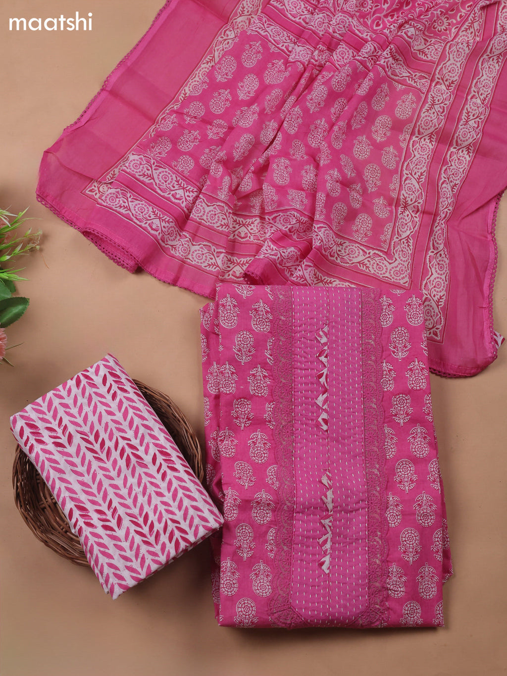 Cotton Dress Material With Butta Prints