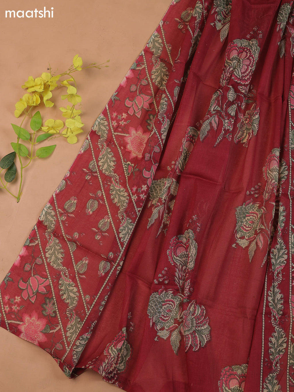 Maroon Cotton Dress Material With Prints