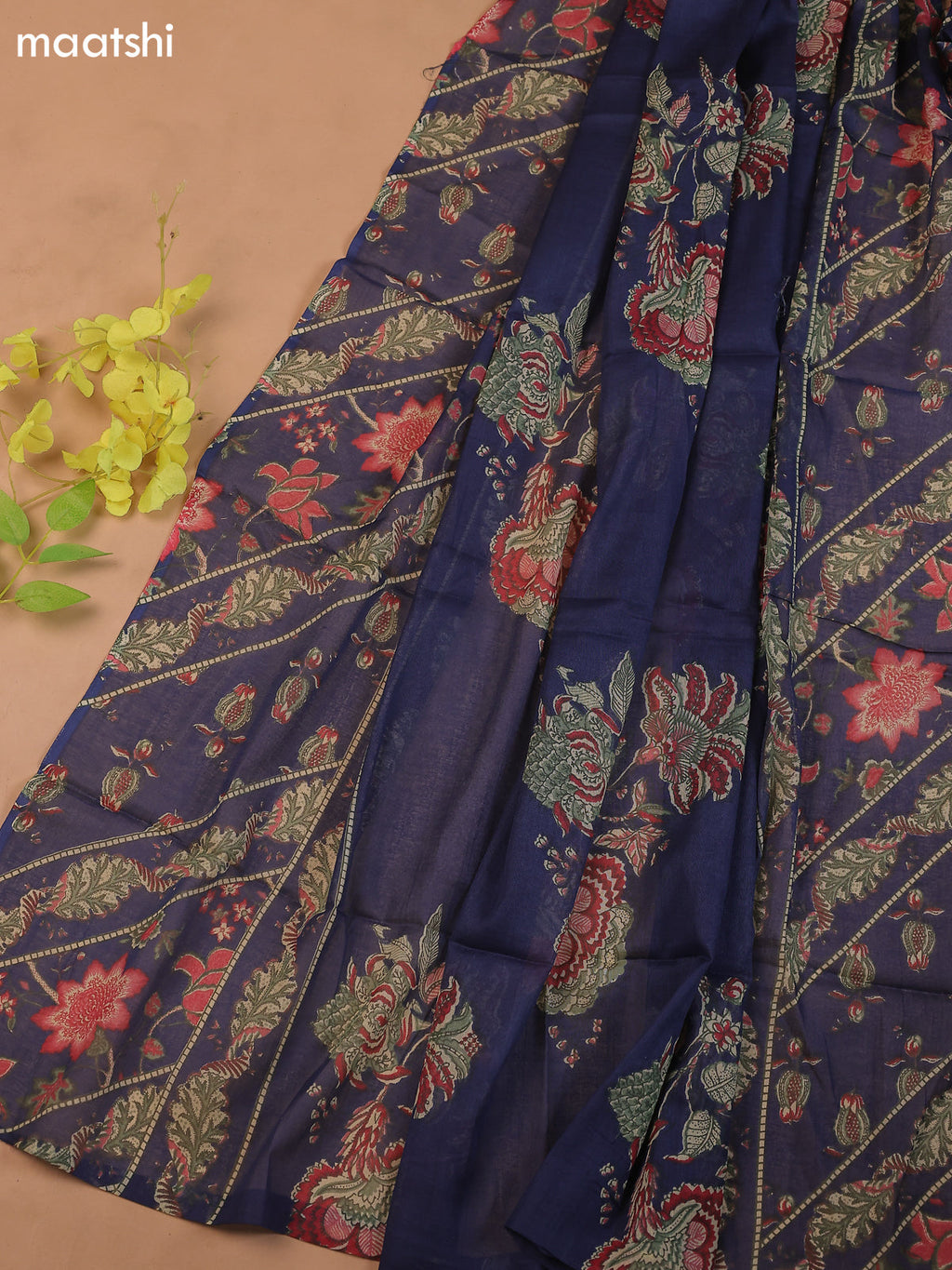 Dark Blue Cotton Dress Material With Prints