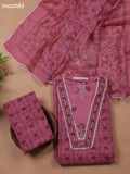 Pink Cotton Dress Material With Floral Printed & Embroidery Work