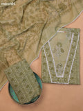 Light Green Cotton Dress Material With Floral Printed & Embroidery Work