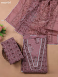 Dark Peach Cotton Dress Material With Floral Printed & Embroidery Work