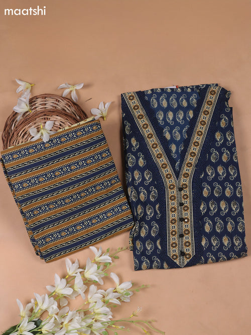 Blue Cotton Dress Material With Prints