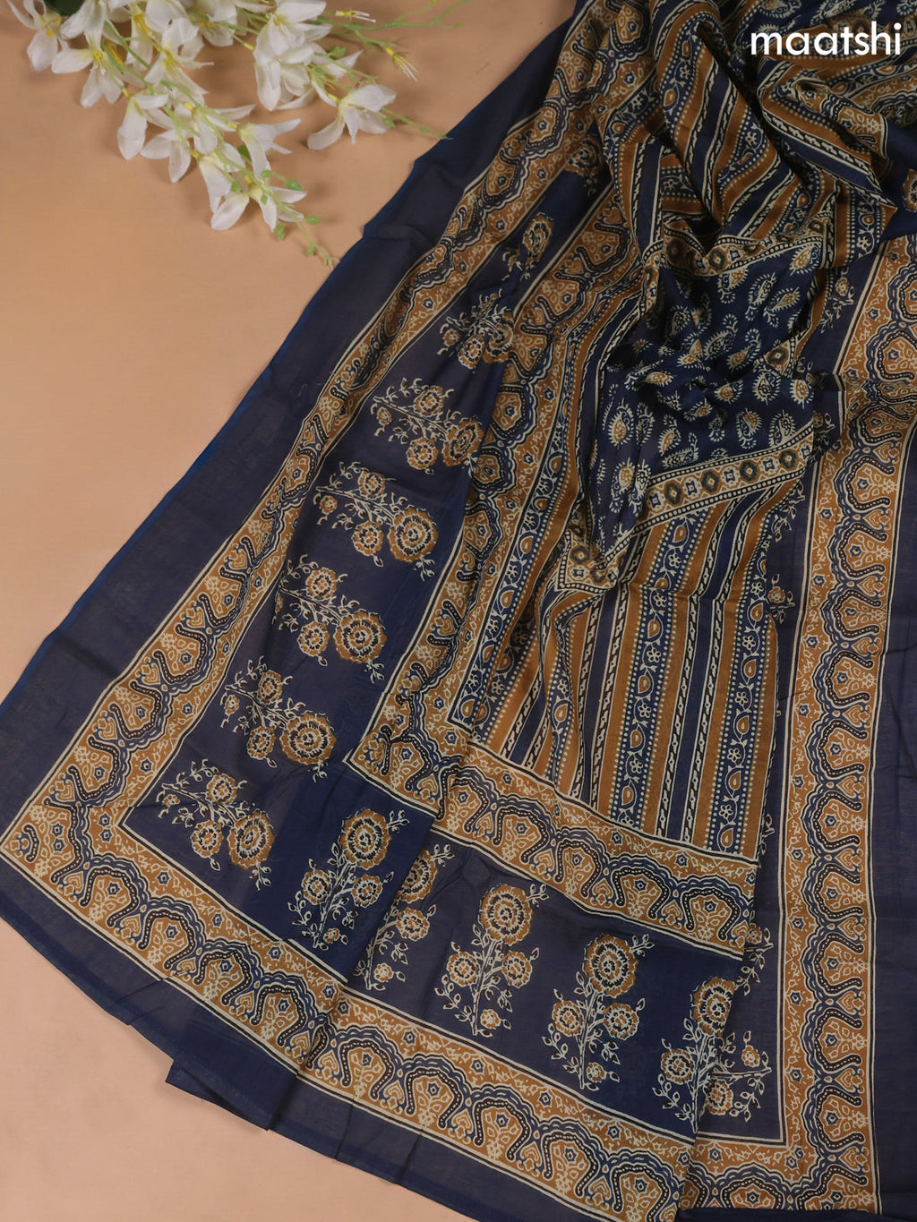 Blue Cotton Dress Material With Prints