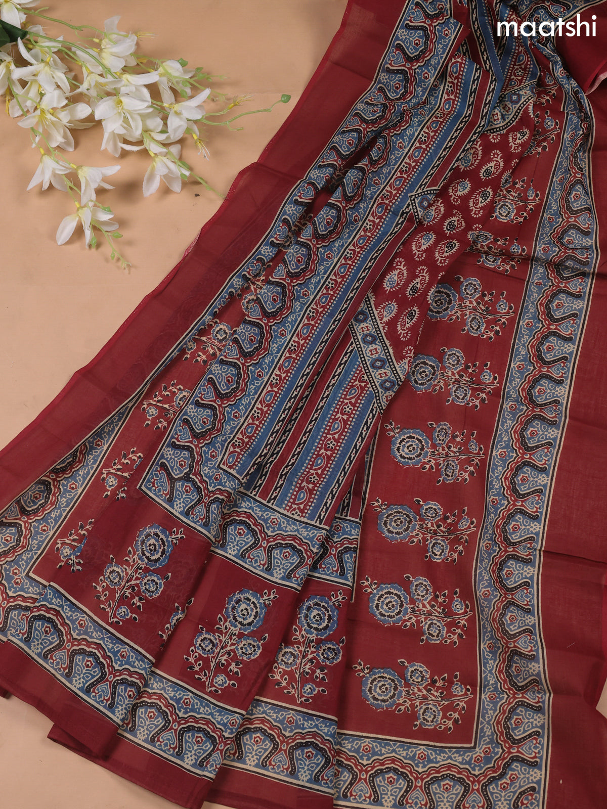 Maroon Cotton Dress Material With Prints