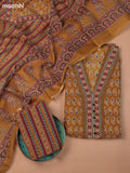 Musted Yellow Cotton Dress Material With Prints
