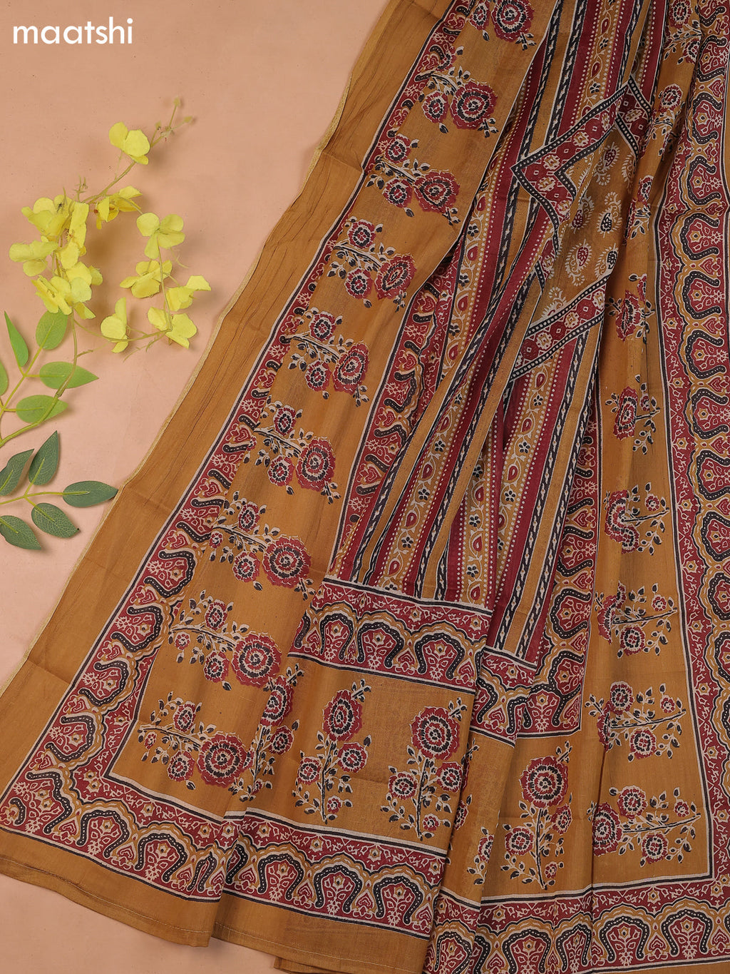 Musted Yellow Cotton Dress Material With Prints
