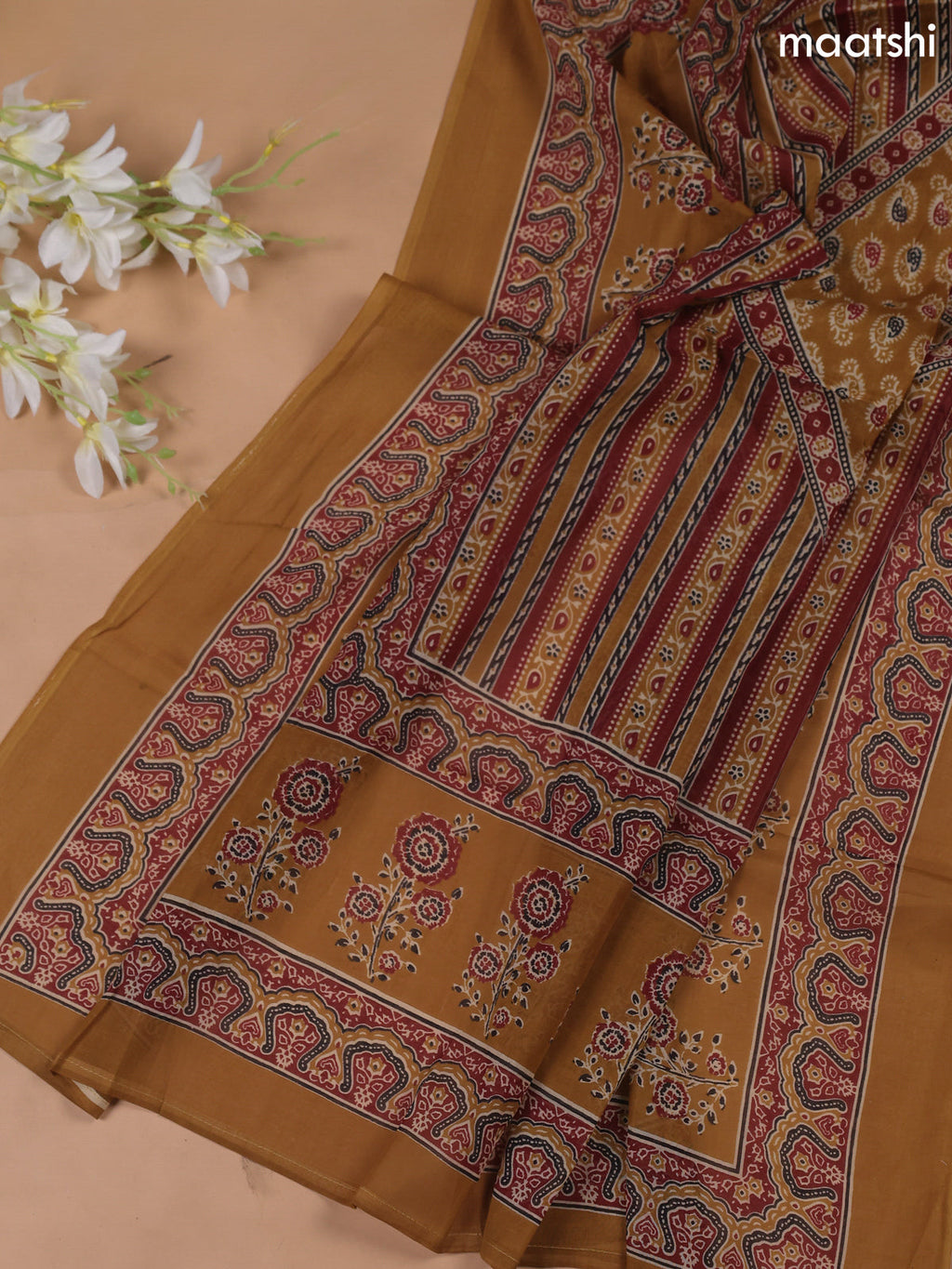 Musted Yellow Cotton Dress Material With Floral Prints