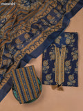 Dark Blue Cotton Dress Material With Floral Prints