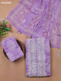 Lavender Cotton Dress Material With Printed & Embroidery Work