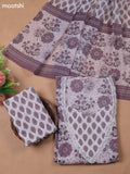 White and Lavender Cotton Dress Material With Floral Prints