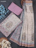 Lavender and Beige Tissue Dress Material With Allover Kalamkari Print & Embroidery Work Neck Pattern
