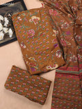 Brown Cotton Dress Material With Floral Butta Prints