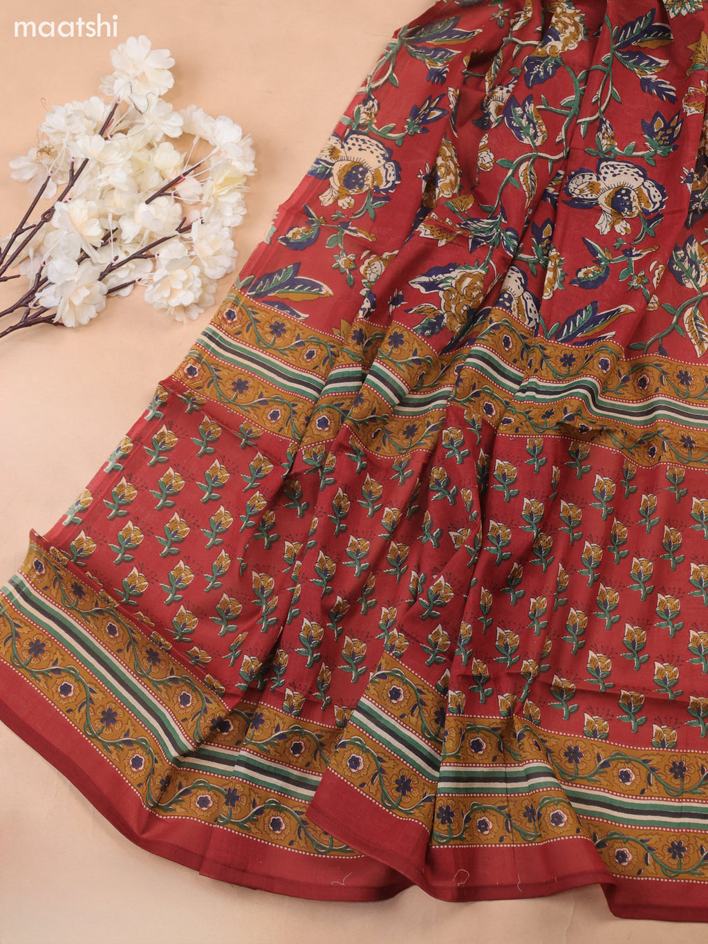 Maroon Cotton Dress Material With Floral Butta Prints