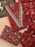 Maroon Cotton Dress Material With Floral Butta Prints