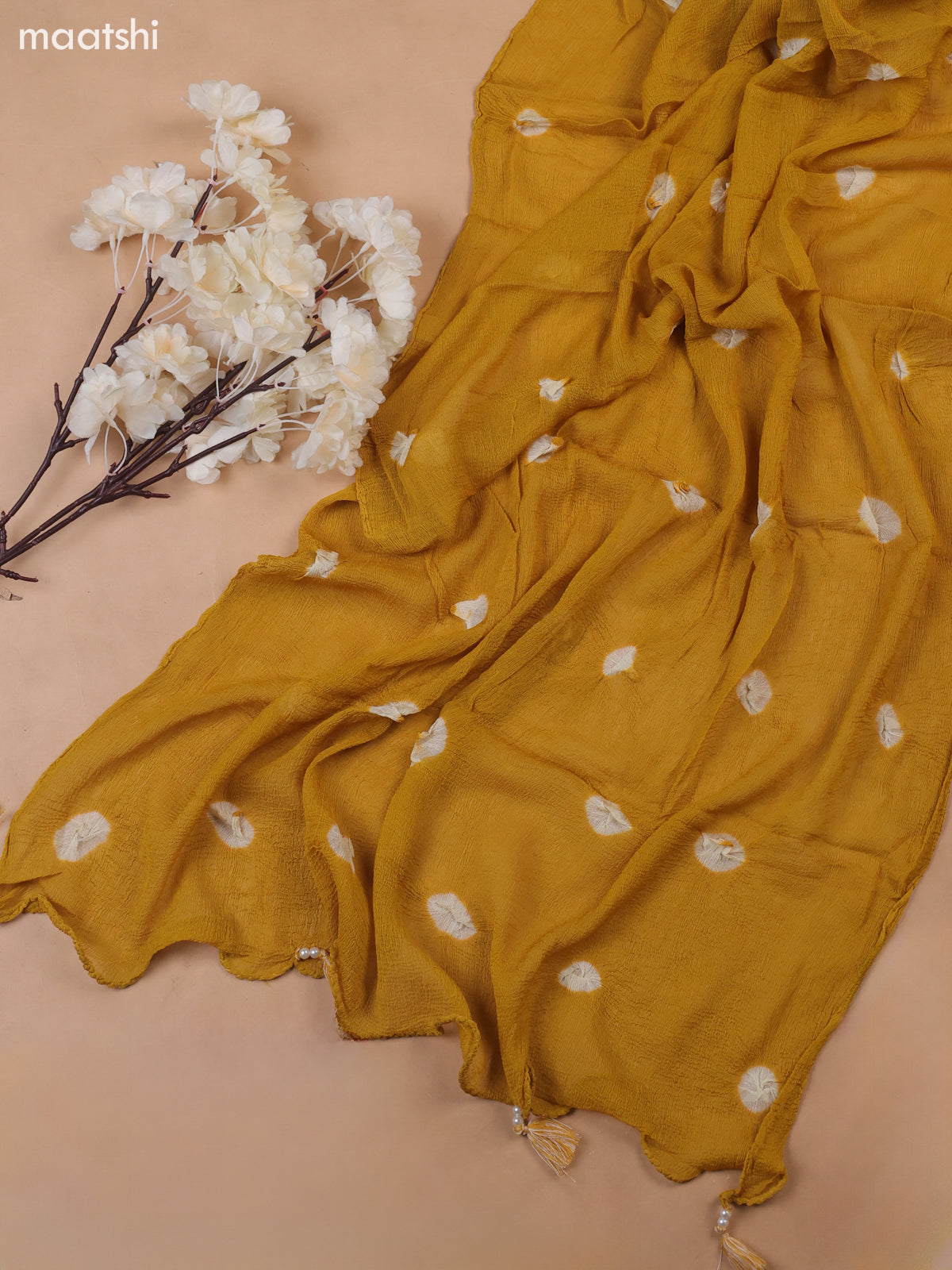 Mustard Yellow Cotton Dress Material With Floral Butta Prints