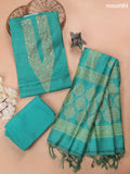 Green Munga Cotton Dress Material With Embroidery Work Neck Pattern
