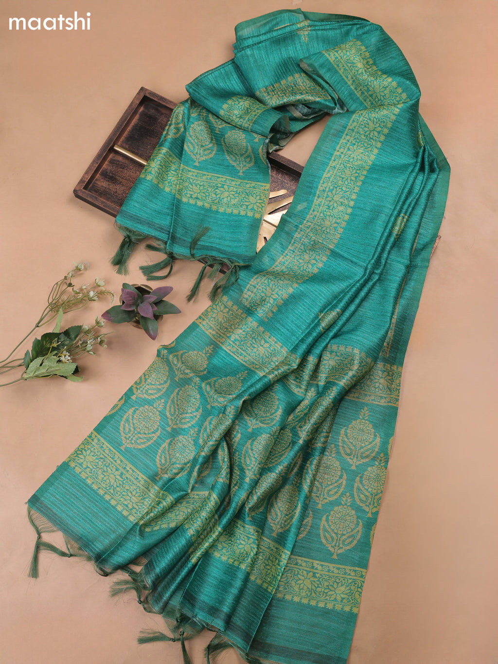 Green Munga Cotton Dress Material With Embroidery Work Neck Pattern