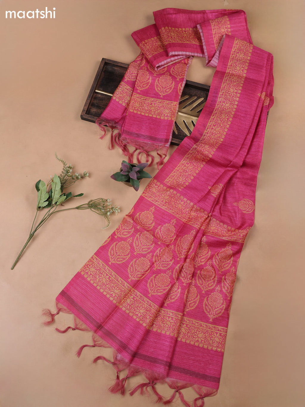 Pink Munga Cotton Dress Material With Embroidery Work Neck Pattern