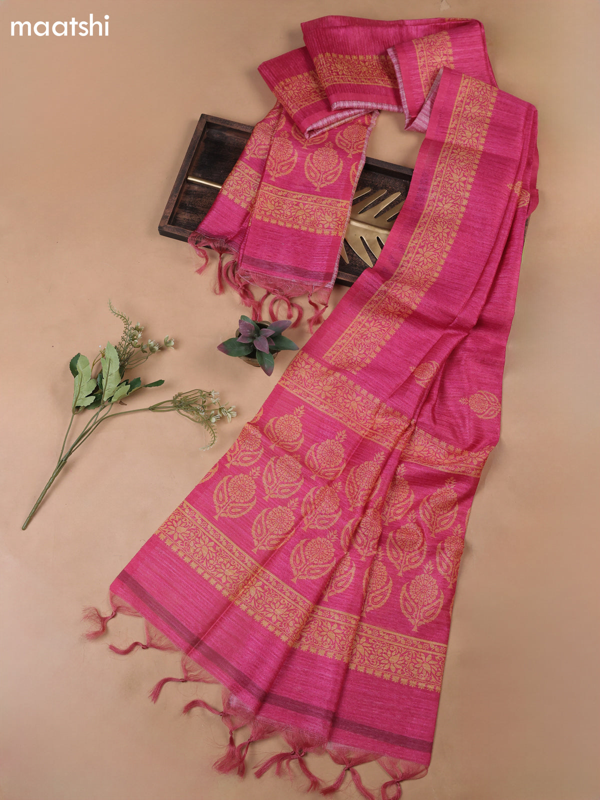 Pink Munga Cotton Dress Material With Embroidery Work Neck Pattern