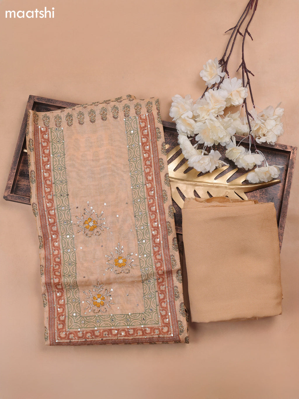 Sandal Munga Cotton Dress Material Withallover Butta Prints & Embroidery Work Neck Pattern