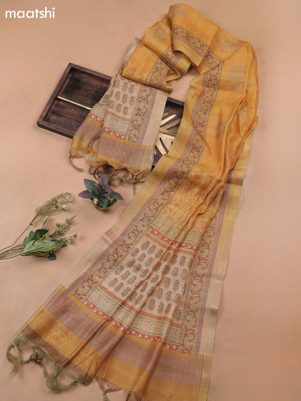 Sandal Munga Cotton Dress Material Withallover Butta Prints & Embroidery Work Neck Pattern