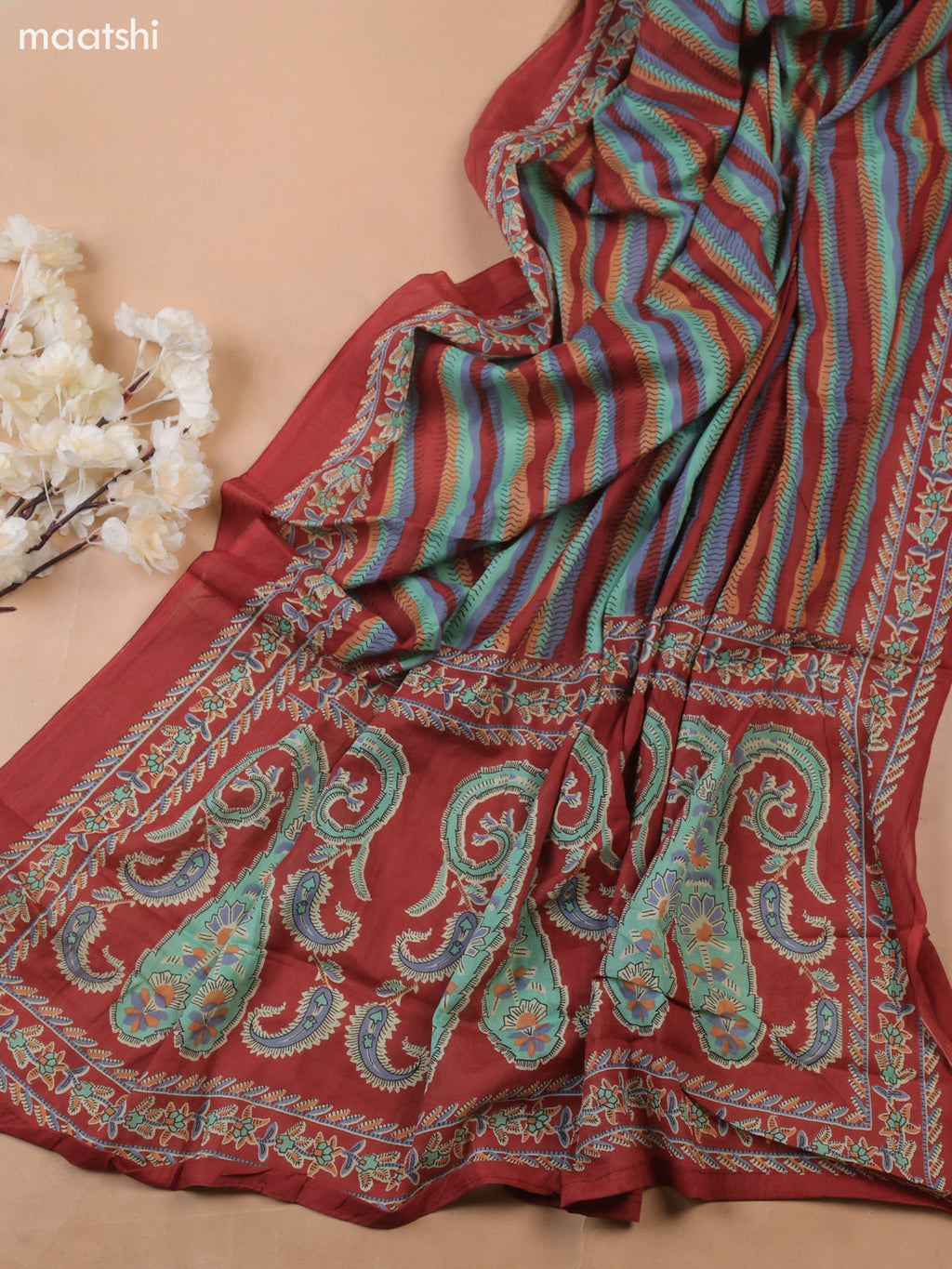 Maroon Cotton Dress Material With Floral Butta Prints