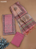 Pink Chanderi Dress Material With Floral Prints & Pitta Work Neck Pattern and Bottom & Dupatta