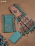 Blue Chanderi Dress Material With Floral Prints & Pitta Work Neck Pattern and Bottom & Dupatta