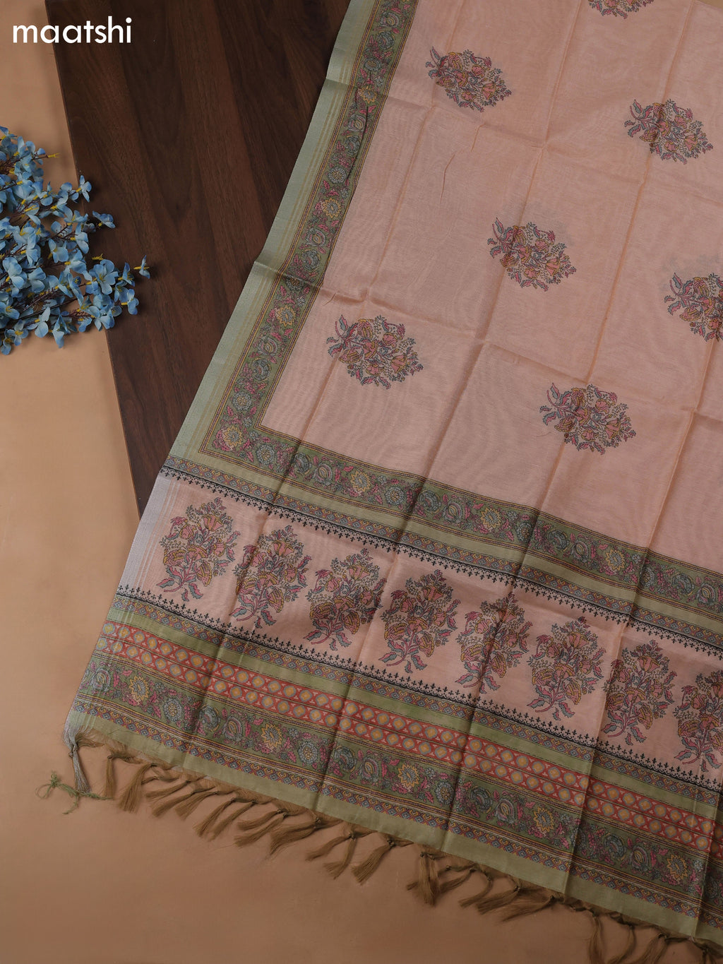 Green Chanderi Dress Material With Floral Prints & Pitta Work Neck Pattern and Bottom & Dupatta