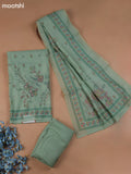 Green Chanderi Dress Material With Madhubani Prints & Pitta Work Neck Pattern and Bottom & Dupatta