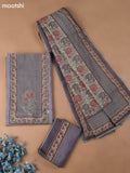 Grey Chanderi Dress Material With Floral Prints & Pitta Work Neck Pattern and Bottom & Dupatta