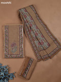 Mustard Chanderi Dress Material With Floral Prints & Pitta Work Neck Pattern and Bottom & Dupatta