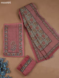 Pink Chanderi Dress Material With Floral Prints & Pitta Work Neck Pattern and Bottom & Dupatta
