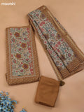 Dark Mustard Chanderi Dress Material With Allover Butta Print & Kantha Work and Bottom & Dupatta