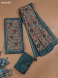 Blue Chanderi Dress Material With Allover Butta Print & Kantha Work and Bottom & Dupatta